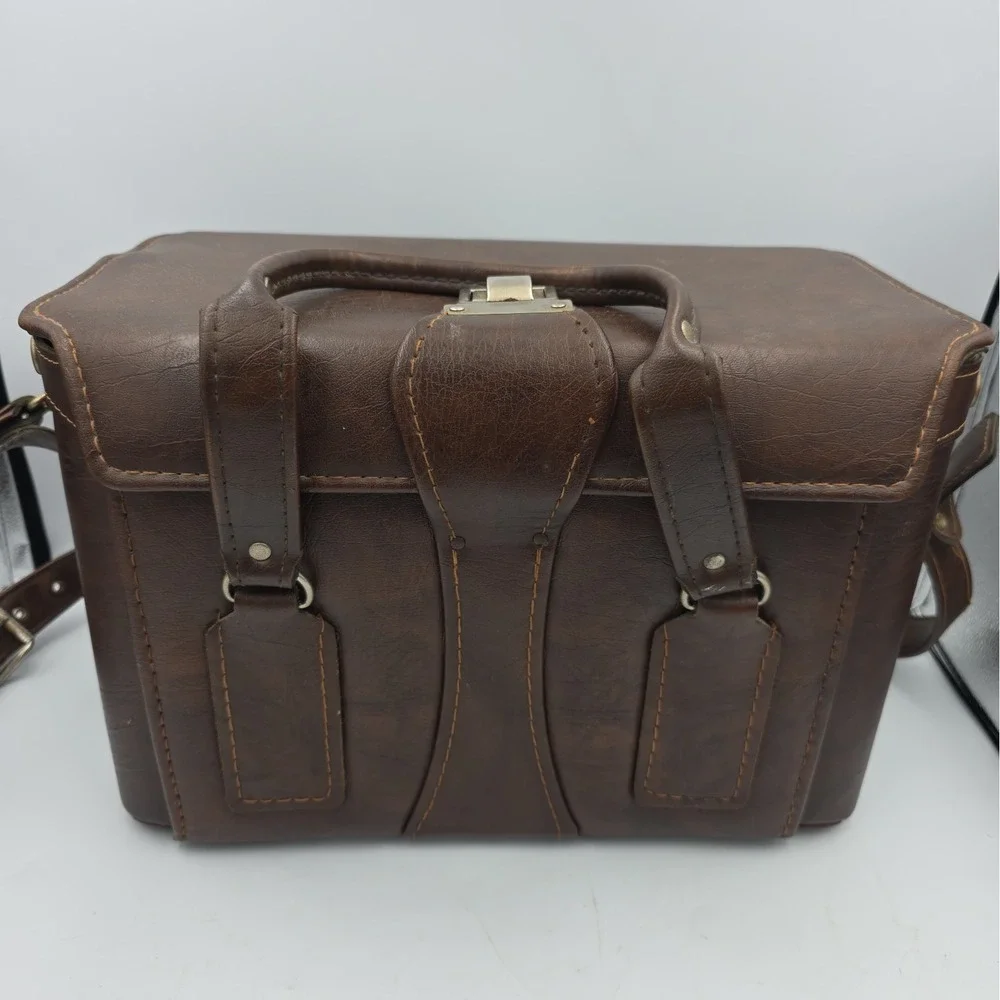 Brown Leather Hard Camera Case EL-3 w/ Strap & Accessory Compartments